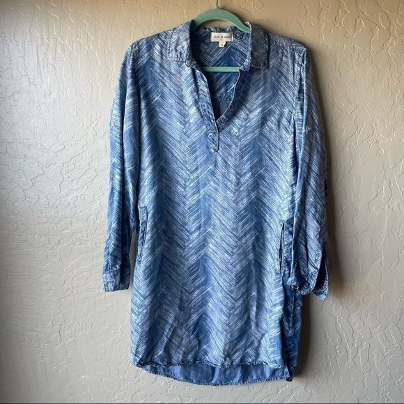 Cloth and Stone Blue Chevron Long Sleeve Shirt‎ Dress - Picture 3 of 9